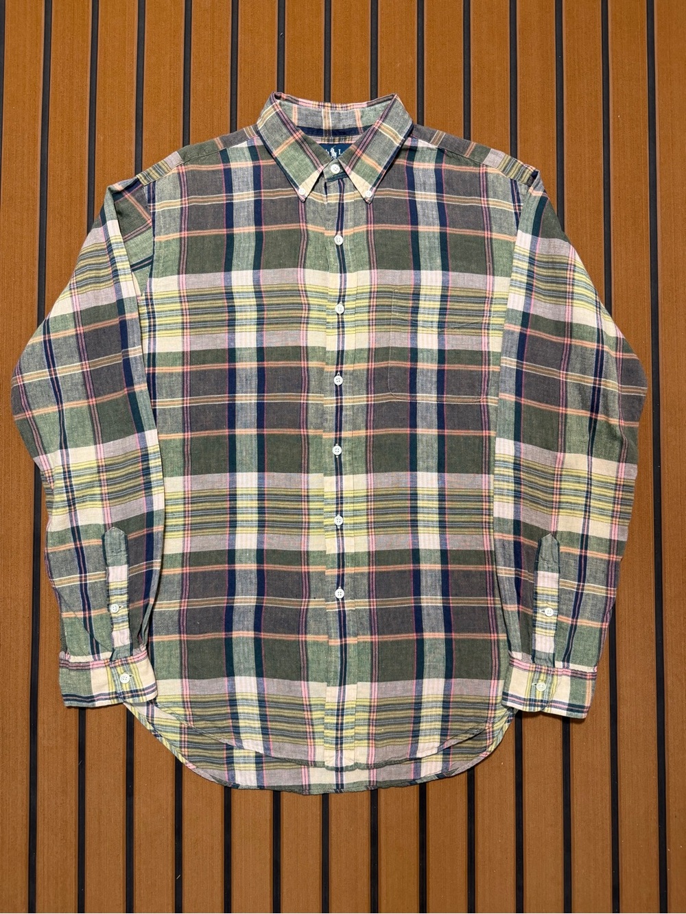 Polo Ralph Lauren Plaid Linen Long Sleeve Buttonup Shirt Mens Large Green